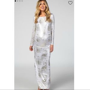 Pink Blush Maternity - Silver foiled fitted gown size M
